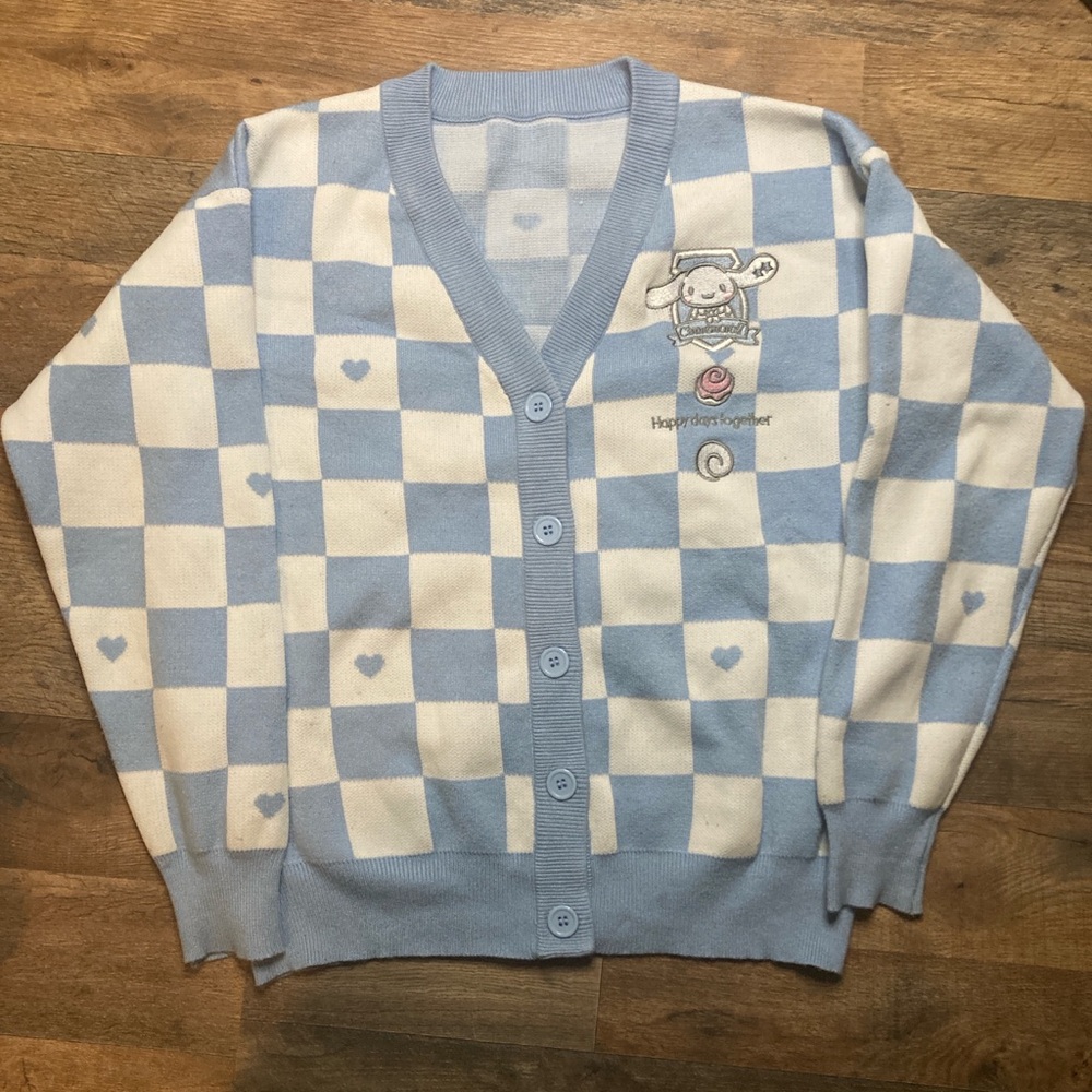 Blue and White Checkered Sanrio Hello Kitty Sweater